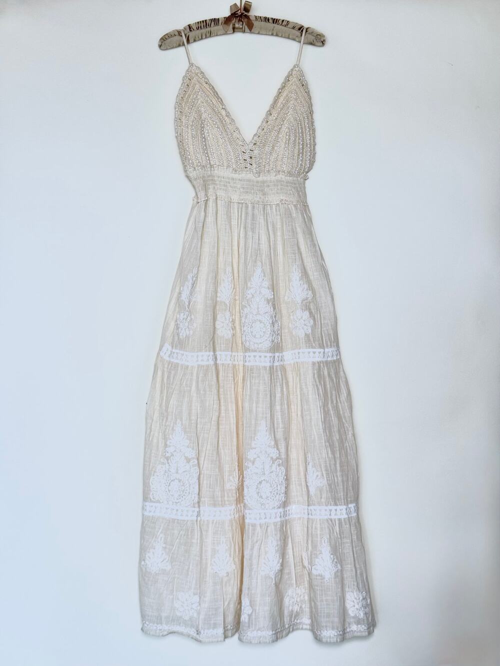 Papa Pia Crocheted Embroidered Maxi Dress NWT Medium Ibiza Boho Luxe Romantic